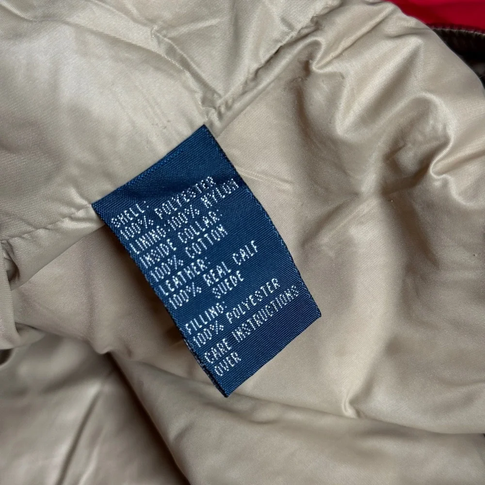 VTG Polo Ralph Lauren Red Quilted Puffer Vest Calf Suede Collar‎ Mens Jacket 2XL